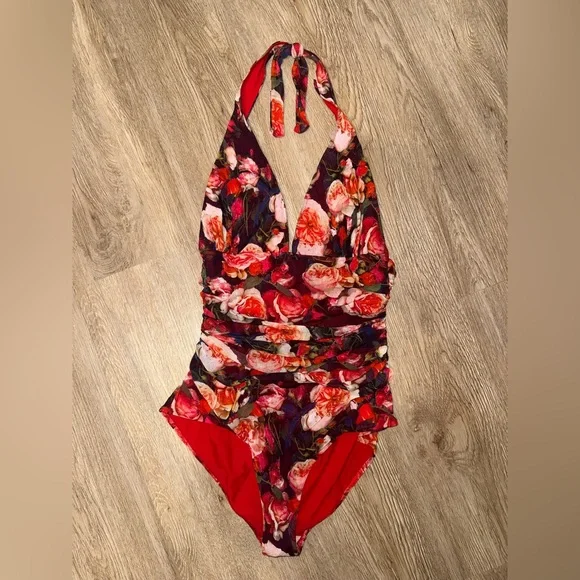 FUZZI Floral V Neck One Piece Swim 2015 Swim Line Size 48 (US 12) - Picture 2 of 10